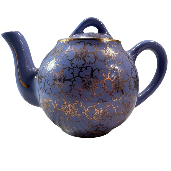 Hall China French Floral Ceramic Teapot Periwinkle Vintage USA Lid 2 Cups - Picture 1 of 13